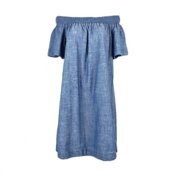 J.Crew Womens Blue Chambray Cotton Off The Shoulder Pullover Mini Dress Size 4 - Picture 4 of 5